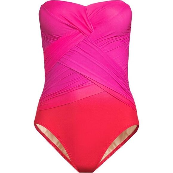 Land's End Plus size One piece Bandeau Slendersuit pink multi ombre Various Size - Picture 1 of 8